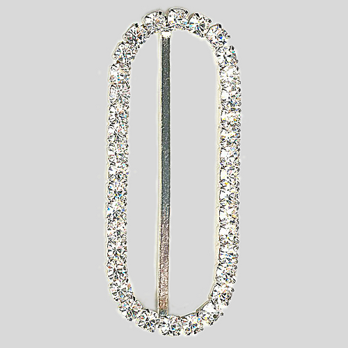 Oval Rhinestone Buckle Crystal Silver, 27x71mm Outside Dimensions, 62mm Inside Dimension, ss18 Product