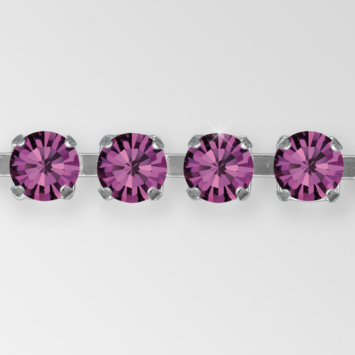Rhinestone Chain, Machine Cut Amethyst, Silver Plated, ss6.5 Product