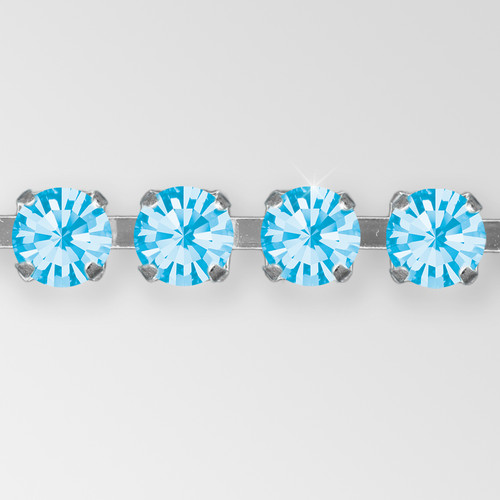 Rhinestone Chain, Machine Cut Aquamarine, Silver Plated ss12 Product