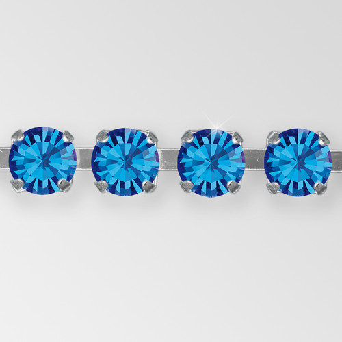 Rhinestone Chain, Machine Cut Capri Blue, Silver Plated ss12 Product