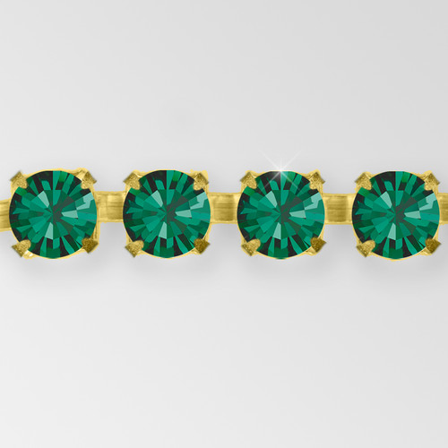 Rhinestone Chain, Machine Cut Emerald, Gold Plated ss6.5 Product