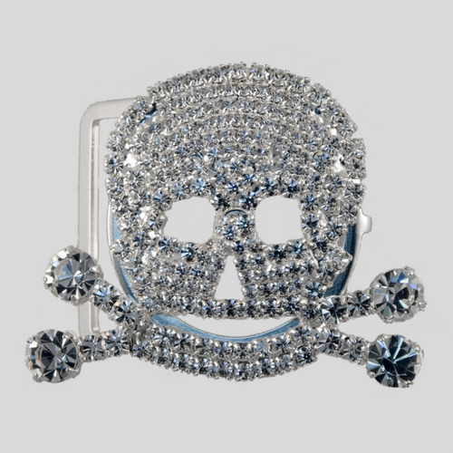Skull Rhinestone Buckle Crystal Silver, 48x52mm Outside Dimensions, 32mm Inside Dimension Product