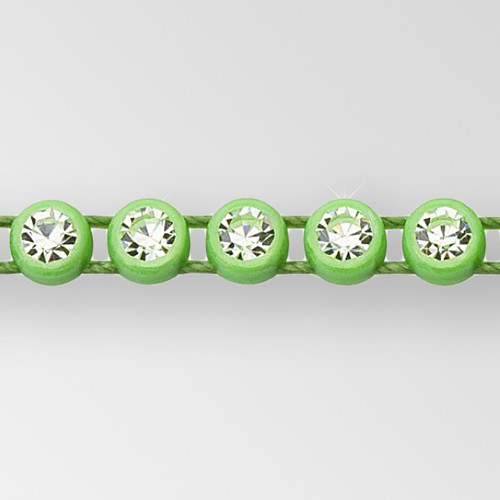1-row ss13 Crystal AB, Acid Green Setting, Machine Cut Rhinestone  Plastic Banding 1-row ss13 Crystal AB, Acid Green Setting, Machine Cut Rhinestone  Plastic Banding Product