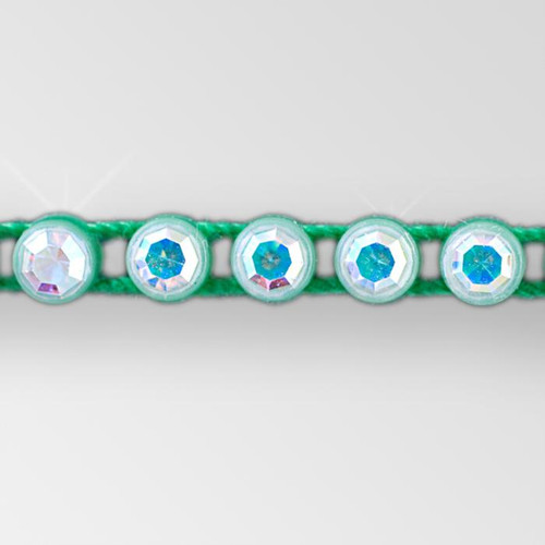 1-row ss13 Crystal AB, Bright Green Setting, Machine Cut Rhinestone Plastic Banding 1-row ss13 Crystal AB, Bright Green Setting, Machine Cut Rhinestone Plastic Banding Product