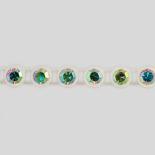 1-row ss15 Crystal AB, White Setting, Machine Cut Rhinestone Plastic Banding 1-row ss15 Crystal AB, White Setting, Machine Cut Rhinestone Plastic Banding Product