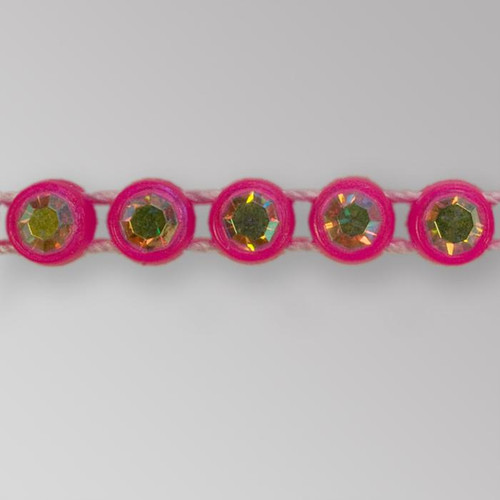 1-row ss8 Crystal AB, Fluorescent Pink Setting, Machine Cut Rhinestone Plastic Banding 1-row ss8 Crystal AB, Fluorescent Pink Setting, Machine Cut Rhinestone Plastic Banding Product