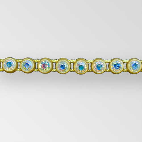1-row ss8 Crystal AB, Gold Setting, Machine Cut Rhinestone Plastic Banding 1-row ss8 Crystal AB, Gold Setting, Machine Cut Rhinestone Plastic Banding Product