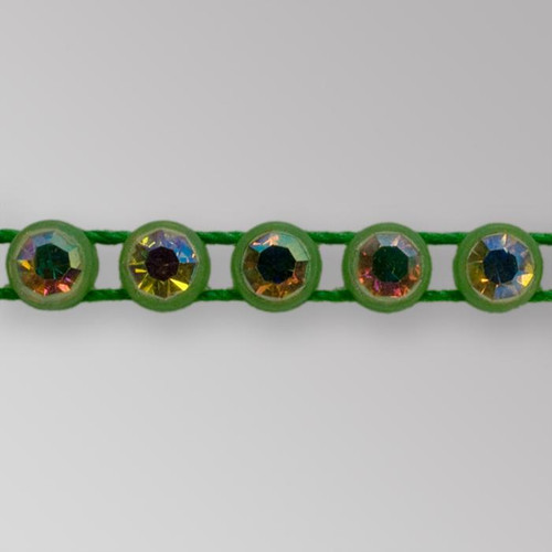 1-row ss8 Crystal AB, Grass Green Setting, Machine Cut Rhinestone Plastic Banding 1-row ss8 Crystal AB, Grass Green Setting, Machine Cut Rhinestone Plastic Banding Product