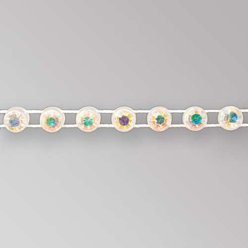 1-row ss8 Crystal AB, White Setting, Machine Cut Rhinestone Plastic Banding 1-row ss8 Crystal AB, White Setting, Machine Cut Rhinestone Plastic Banding Product