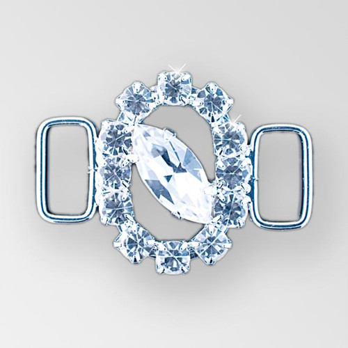 1.25x1 inch Oval Rhineston Connector, Crystal, Silver, ss18, 15x7 Navette 1.25x1 inch Oval Rhineston Connector, Crystal, Silver, ss18, 15x7 Navette Product