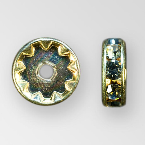 10mm Rhinestone Rondelle Black Diamond, Gold Plated Product