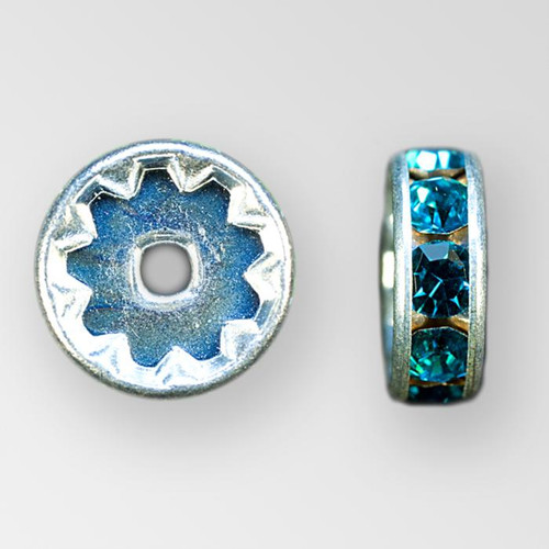 10mm Rhinestone Rondelle Blue Zircon, Silver Plated Product