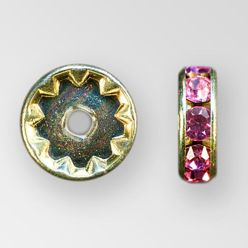 10mm Rhinestone Rondelle Fuchsia, Gold Plated Product