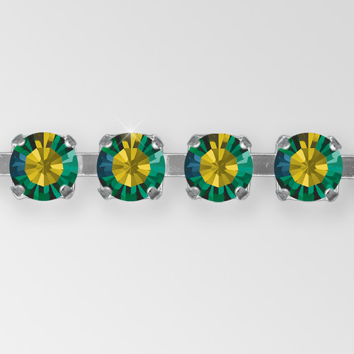 Rhinestone Chain, Machine Cut Emerald AB Silver Plated ss12 Product