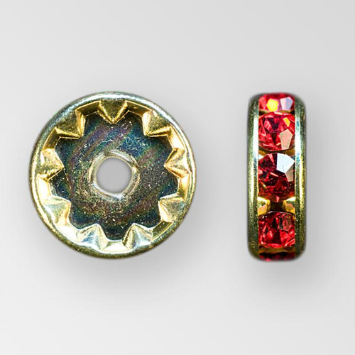 10mm Rhinestone Rondelle Light Siam, Gold Plated Product