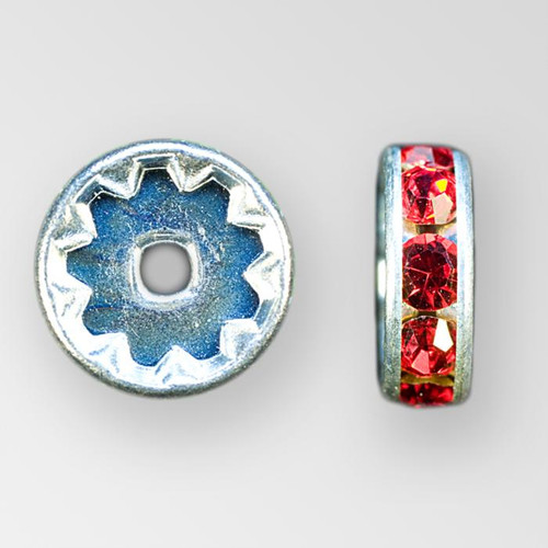 10mm Rhinestone Rondelle Light Siam, Silver Plated Product