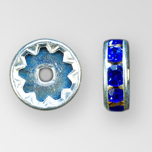 10mm Rhinestone Rondelle Sapphire, Silver Plated Product