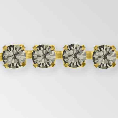 Rhinestone Chain, Machine Cut Black Diamond, Gold Plated  ss12 Product