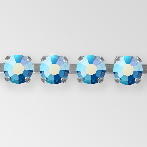 Rhinestone Chain, Machine Cut Capri Blue AB, Silver  ss29 Product