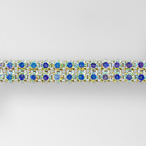2-row Machine Cut Metal Banding Crystal AB, Gold Plated on White Netting without netting on Sides Product