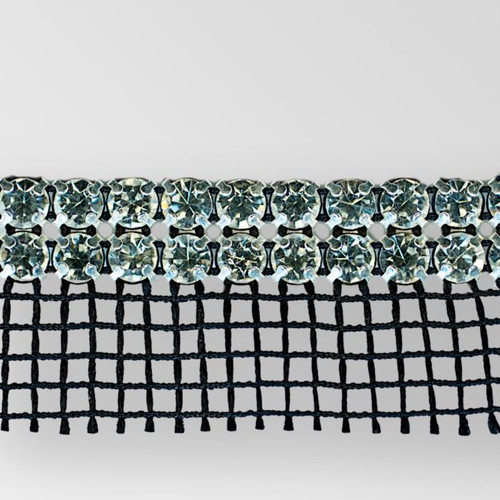 2-row Machine Cut Metal Banding Crystal, Silver Plated with Black Netting on one Side Product
