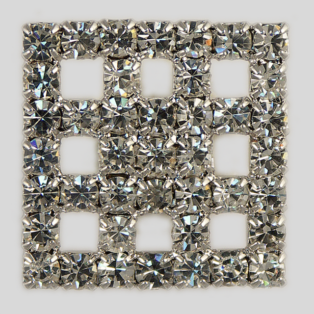 Crystal, Rhodium Silver Plated 23mm Square Rhinestone Button - BEAD & TRIM