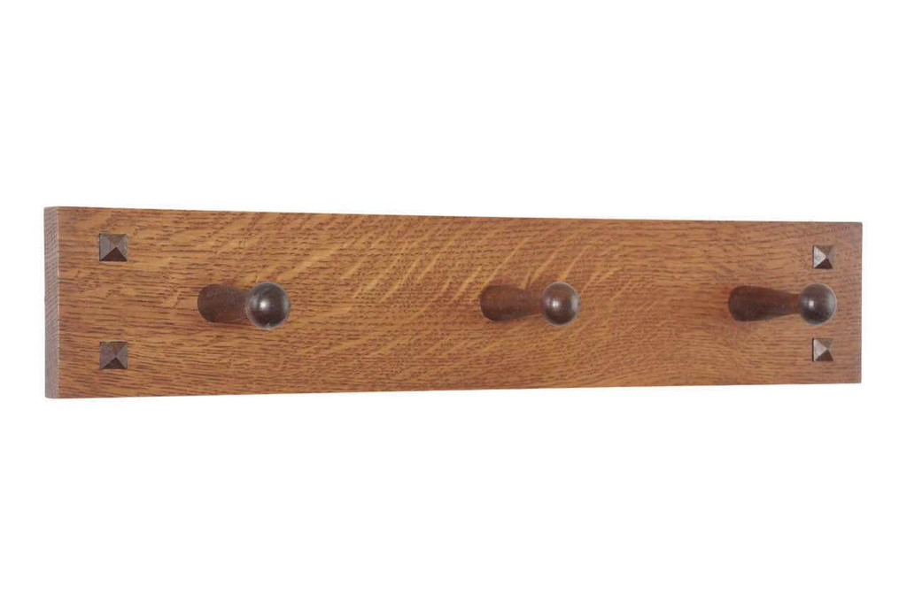 Narrow Mission Style Wooden Peg Rack with Black Walnut Pegs 18 48