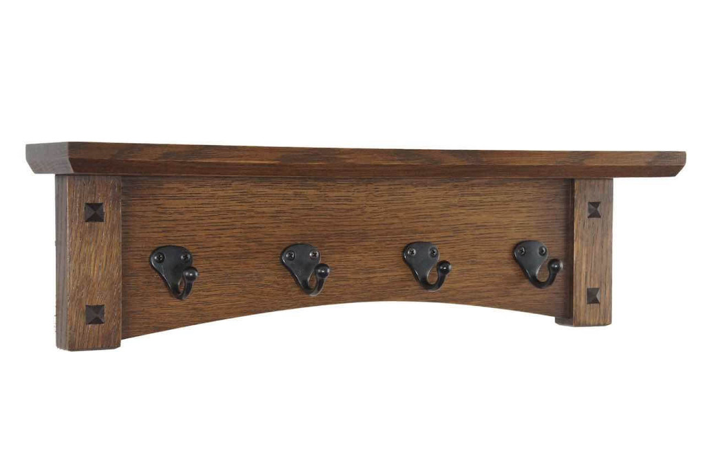 Arched Mission Craftsman Wall Coat Rack Shelf with Black Key Hooks 19 39