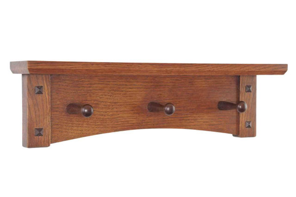 Arched Mission Craftsman Style Wooden Peg Shelf with Black Walnut Pegs 19-49" Wide