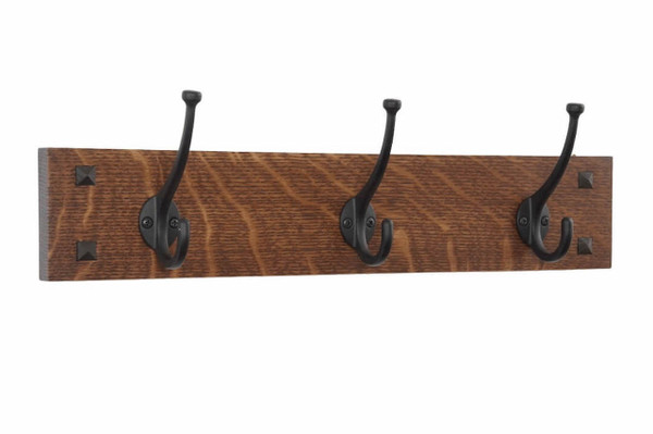 Narrow Mission Style Wall Coat Rack with Craftsman Style Hooks 18" to 48" wide
