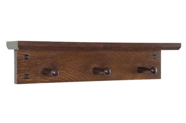 Narrow Mission Style Entryway Peg Shelf with Black Walnut Pegs 19" to 49" Wide
