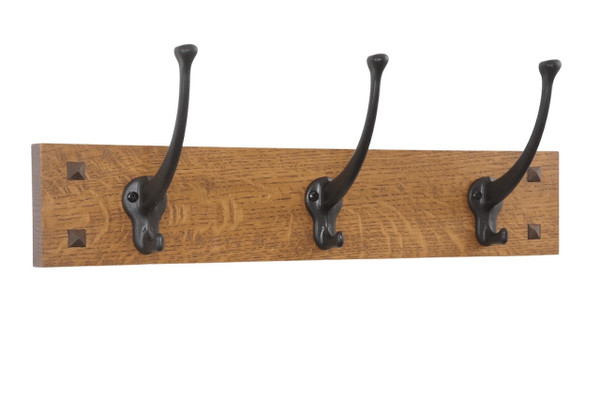 Narrow Mission Style Wall Coat Rack with Mission Style Hooks 18" to 48" wide