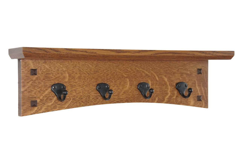 Arched Mission Wall Coat Rack Shelf with Black Key Hooks 19-39" Wide
