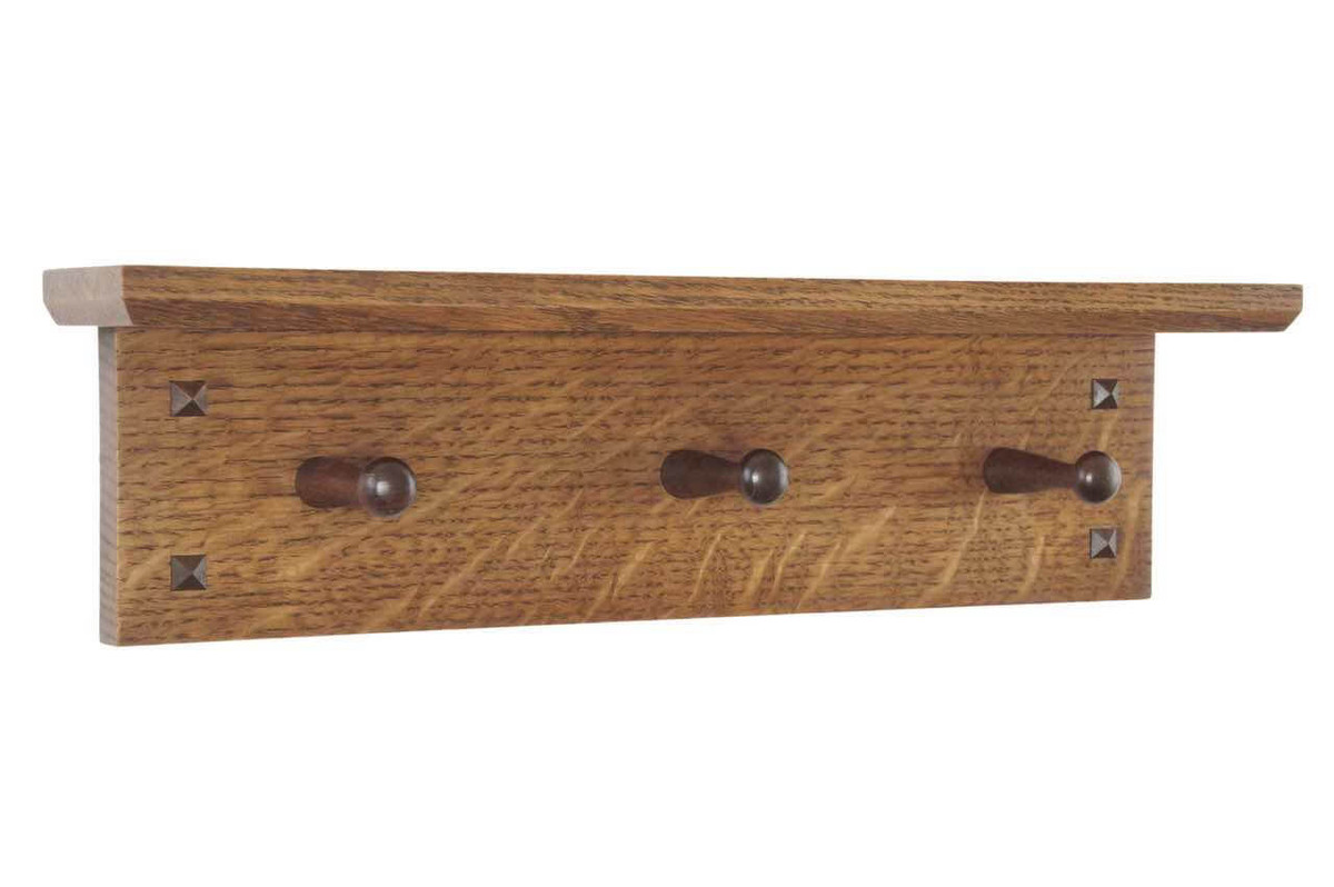 Classic Mission Style Wooden Peg Shelf with Black Walnut Pegs 1949