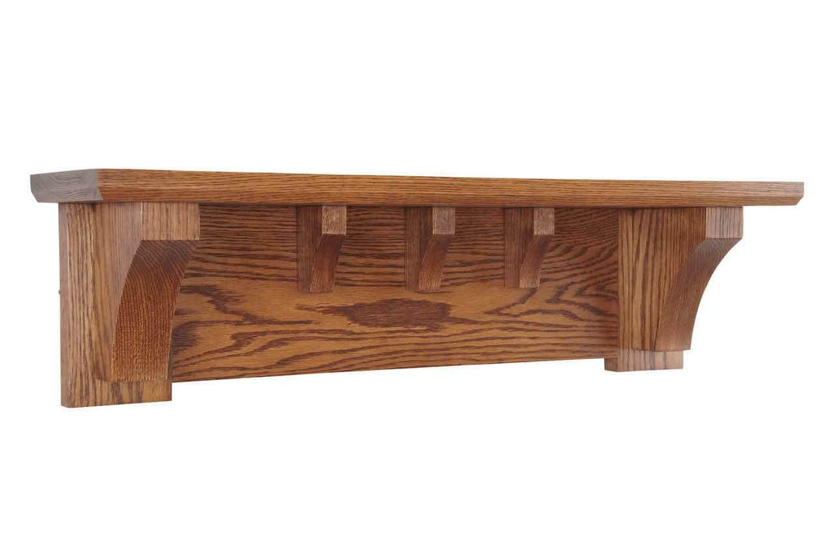 Medium Mission Style Wood Mantel Wall Shelf with Craftsman Style