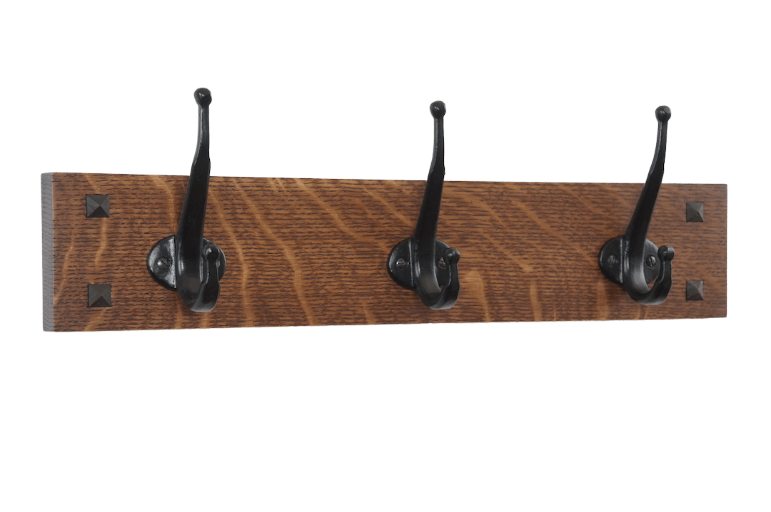 Narrow Mission Wall Coat Rack with Vintage Style Cast Iron Hooks 1848