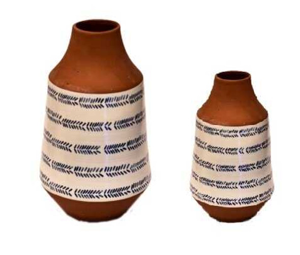 ELM JHF1804-105 Jar Shape Pot with Blue Pattern Print Small ELM JHF1804-105 Jar Shape Pot with Blue Pattern Print Small