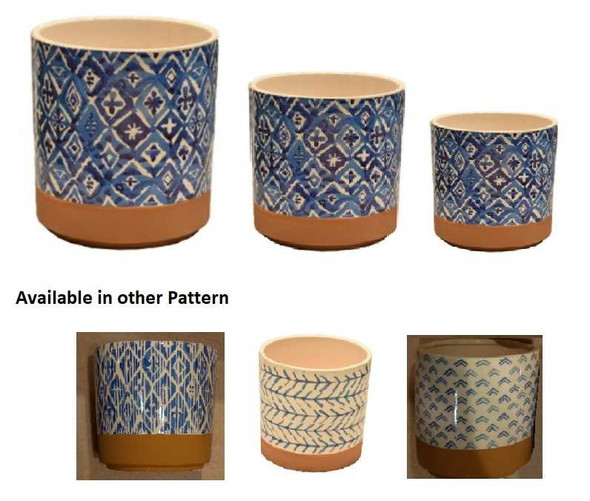 ELM JHF1804-106 Round Pot with Blue Pattern and Brown Base Line Big ELM JHF1804-106 Round Pot with Blue Pattern and Brown Base Line Big