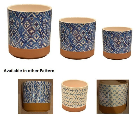 ELM JHF1804-107 Round Pot with Blue Pattern and Brown Base Line Medium ELM JHF1804-107 Round Pot with Blue Pattern and Brown Base Line Medium