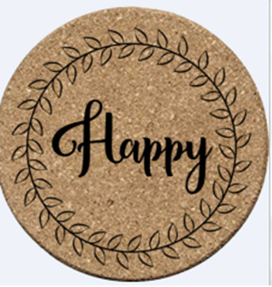 COR003-19 2PC CORK HOT PLATE COASTER "HAPPY" COR003-19 2PC CORK HOT PLATE COASTER "HAPPY"