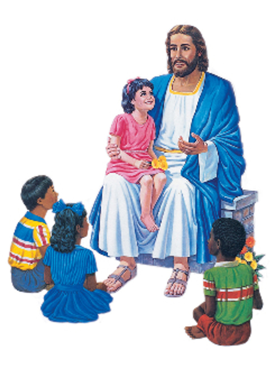 Jesus seated with 4 children