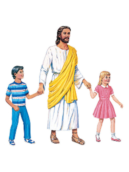 Jesus standing with 2 children
