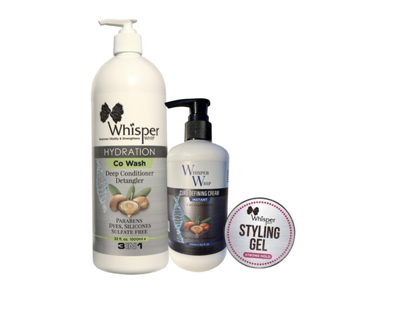 Whisper Whip Curly Combo Set with Whisper Whip Hydration, Curl Defining Cream, and Edge Control