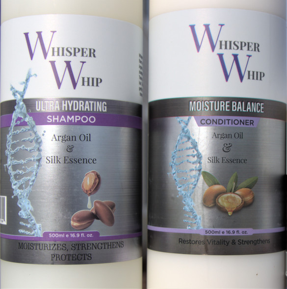 Whisper Whip Ultra Hydration Shampoo-Hydrating Shampoo with a creamy, lightweight formula cleans without stripping, increases moisture retention, and restores hair strength. This hydrating shampoo keeps hair healthy and hydrated. The moisturizing formula with Argan oil stimulates and cleans the scalp and hair without stripping away the natural oils your curls need. Leaves you with shiny, bouncy curls that are just plain gorgeous.
Directions: Evenly work through wet hair and scalp. Rinse well. Add more water to activate a rich lather. Size 16 oz.
Whisper Whip Moisture Balance Conditioner- A lightweight hair care product that helps to restore and smooth dry hair cuticles without weighing your hair down. The moisturizing conditioner instantly softens and detangles dry, frizzy hair while infusing your curls and coils with intense moisture. Daily Cream Conditioner locks in moisture for healthy hair. This rich, creamy conditioner is made with moisturizing argan oil and nourishing botanicals to deliver softness and hydration. Nourishes, strengthens and protects hair to promote curls that look and feel healthier. Whisper Whip Ultra Hydration Shampoo-Hydrating Shampoo with a creamy, lightweight formula cleans without stripping, increases moisture retention, and restores hair strength. This hydrating shampoo keeps hair healthy and hydrated. The moisturizing formula with Argan oil stimulates and cleans the scalp and hair without stripping away the natural oils your curls need. Leaves you with shiny, bouncy curls that are just plain gorgeous.
Directions: Evenly work through wet hair and scalp. Rinse well. Add more water to activate a rich lather. Size 16 oz.
Whisper Whip Moisture Balance Conditioner- A lightweight hair care product that helps to restore and smooth dry hair cuticles without weighing your hair down. The moisturizing conditioner instantly softens and detangles dry, frizzy hair while infusing your curls and coils with intense moisture. Daily Cream Conditioner locks in moisture for healthy hair. This rich, creamy conditioner is made with moisturizing argan oil and nourishing botanicals to deliver softness and hydration. Nourishes, strengthens and protects hair to promote curls that look and feel healthier.