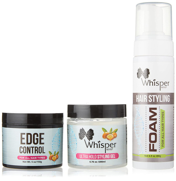 Whisper Whip Hair Styling Bundle includes:
Whisper Whip Ultra Hold Styling Gel-LIGHT DEFINING MOLDING HAIR GEL 6 oz.
If you want a non-drying gel that will give you curl control, added moisture and long-lasting, frizz-free definition without the crunch, your search is over! The Whisper Whip Gel is formulated to hydrate your curls while providing a soft hold all day long. This control styling gel can be used on wavy, curly, or super curly hair. Perfect for molding.
Benefits:
Provides Extra Hold, For all Hair Types, Styling Gel Also Great for Braiding, Twisting and Smooth Edges
Extra Hold formula has micro-emulsion technology for great extra hold, shine and conditioning with up to 3X less breakage and no wax, no flaking and no drying alcohol.
This hair gel provides a flake-free conditioning strong hold; It conditions and shines and is great for styling, braiding, smooth edges and twisting, taming frizz.
Shiny, sleek styles that last
No Alcohol
No Silicones
Directions: Use on damp or dry hair. Apply a small amount of gel to hair roots or hairline. Braid, twist, and style as desired. Air dry or sit under a hooded dryer to set style.
Whisper Whip Moisture & Shine Edge Control Smoother for Dry Hair and Dull Hair, Clear Edge Smoother, Edge Tamer, 5 oz.
Benefits:
Provides a firm hold
Moisturizes and smoothens hair Edges
Provides a beautiful finished polish to hair styles with an intense shine
Provides texture to short styles
Smooth with a brush or small tooth comb for a sleek finish.
Edge Control provides a long-lasting hold without flaking or build-up.
No Flaking or White Residue
Delivers shine and helps rebuild thinning edges.
Great for natural, color treated or relaxed hair.
Perfect for smoothing edges and ideal for everyday use.
Directions: Use on damp or dry hair. Apply desired amount of edge control hairline. Perfect for braids and twists.
Whisper Whip Foam Styling Mousse 6.9 oz.
Increases HAIR strength and elasticity to promote healthy hair growth.
Provides added moisture and shine.
This curling mousse, wrap hair styling foam is also for Curly hair, Straight hair, Roller sets, Finger coils, Curl definition, Wigs units or Installs. Our amazing formula will leave Braids with a beautiful shine and a soft flexible hold.
Pump mousse into hands and apply to dry, straight hair or Braid extensions to control flyaway or shape Edges. Or work mousse through the Wet hair and re-style as desired.
Benefits:
A high performance, lightweight aerated mousse gives lifeless hair a volume injection for 24 hours
Infused with thickening agents, hair is boosted for a long lasting, bouncy and volumized look
Boosts style endurance with a workable, holding matrix that locks style strand by strand
Advanced hair formula for Extra Strong Hold, Soft Touch, Heat Protection
Perfect for adding volume to existing hairstyles and boosting hair styling endurance
For long-lasting styles. For relaxed and natural hair
Directions: Hold bottle upside down and dispense into palm. BOOST IT evenly throughout damp hair. Style as usual. Flammable. Avoid fire, flame and heat during application and until hair is fully dry. Avoid spraying in eyes. Contents under pressure. Do not puncture or incinerate. Do not store at temperatures above 120ºF (49ºC). Keep out of reach of children. Use only as directed. Intentional misuse by deliberately concentrating and inhaling contents can be harmful or fatal.
Whisper Whip Hair Styling Bundle includes:
Whisper Whip Ultra Hold Styling Gel-LIGHT DEFINING MOLDING HAIR GEL 6 oz.
If you want a non-drying gel that will give you curl control, added moisture and long-lasting, frizz-free definition without the crunch, your search is over! The Whisper Whip Gel is formulated to hydrate your curls while providing a soft hold all day long. This control styling gel can be used on wavy, curly, or super curly hair. Perfect for molding.
Benefits:
Provides Extra Hold, For all Hair Types, Styling Gel Also Great for Braiding, Twisting and Smooth Edges
Extra Hold formula has micro-emulsion technology for great extra hold, shine and conditioning with up to 3X less breakage and no wax, no flaking and no drying alcohol.
This hair gel provides a flake-free conditioning strong hold; It conditions and shines and is great for styling, braiding, smooth edges and twisting, taming frizz.
Shiny, sleek styles that last
No Alcohol
No Silicones
Directions: Use on damp or dry hair. Apply a small amount of gel to hair roots or hairline. Braid, twist, and style as desired. Air dry or sit under a hooded dryer to set style.
Whisper Whip Moisture & Shine Edge Control Smoother for Dry Hair and Dull Hair, Clear Edge Smoother, Edge Tamer, 5 oz.
Benefits:
Provides a firm hold
Moisturizes and smoothens hair Edges
Provides a beautiful finished polish to hair styles with an intense shine
Provides texture to short styles
Smooth with a brush or small tooth comb for a sleek finish.
Edge Control provides a long-lasting hold without flaking or build-up.
No Flaking or White Residue
Delivers shine and helps rebuild thinning edges.
Great for natural, color treated or relaxed hair.
Perfect for smoothing edges and ideal for everyday use.
Directions: Use on damp or dry hair. Apply desired amount of edge control hairline. Perfect for braids and twists.
Whisper Whip Foam Styling Mousse 6.9 oz.
Increases HAIR strength and elasticity to promote healthy hair growth.
Provides added moisture and shine.
This curling mousse, wrap hair styling foam is also for Curly hair, Straight hair, Roller sets, Finger coils, Curl definition, Wigs units or Installs. Our amazing formula will leave Braids with a beautiful shine and a soft flexible hold.
Pump mousse into hands and apply to dry, straight hair or Braid extensions to control flyaway or shape Edges. Or work mousse through the Wet hair and re-style as desired.
Benefits:
A high performance, lightweight aerated mousse gives lifeless hair a volume injection for 24 hours
Infused with thickening agents, hair is boosted for a long lasting, bouncy and volumized look
Boosts style endurance with a workable, holding matrix that locks style strand by strand
Advanced hair formula for Extra Strong Hold, Soft Touch, Heat Protection
Perfect for adding volume to existing hairstyles and boosting hair styling endurance
For long-lasting styles. For relaxed and natural hair
Directions: Hold bottle upside down and dispense into palm. BOOST IT evenly throughout damp hair. Style as usual. Flammable. Avoid fire, flame and heat during application and until hair is fully dry. Avoid spraying in eyes. Contents under pressure. Do not puncture or incinerate. Do not store at temperatures above 120ºF (49ºC). Keep out of reach of children. Use only as directed. Intentional misuse by deliberately concentrating and inhaling contents can be harmful or fatal.