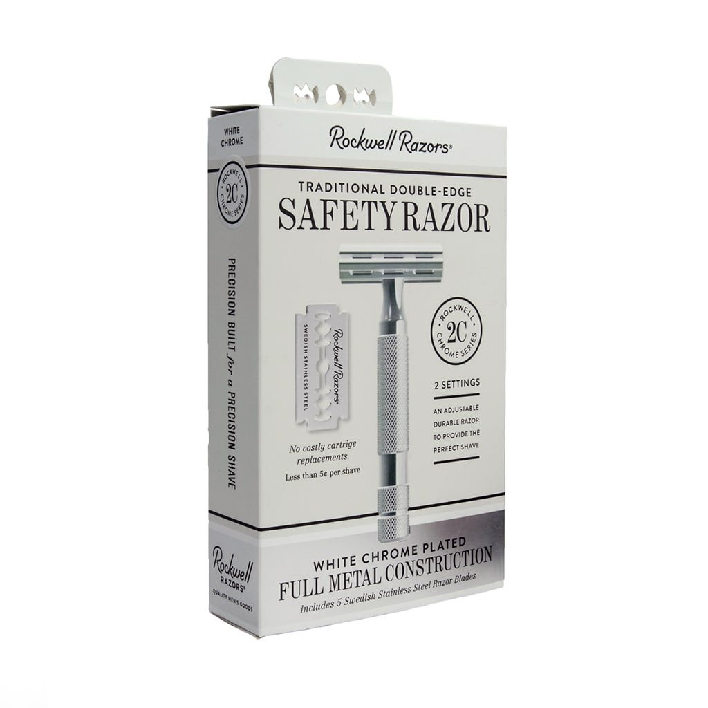 Rockwell Razors 2c Adjustable Double Edge Safety Razor - White Chrome | Agent Shave | Traditional Wet Shaving