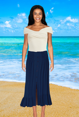 Tanya long summer skirt, Royal, Shirring waist , light cool comfortable rayon fabric