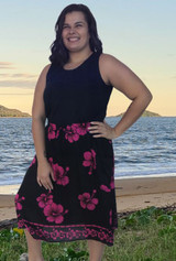 Lenah elastic waist skirt with pockets in cool rayon fabric, hibiscus Pink Hibiscus print Buy wholesale from Australia