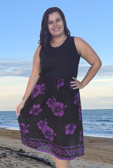 Lenah elastic waist skirt with pockets in cool rayon fabric, hibiscus Purple Hibiscus print