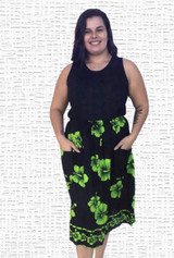 Lenah elastic waist skirt with pockets in cool rayon fabric, hibiscus Lime print